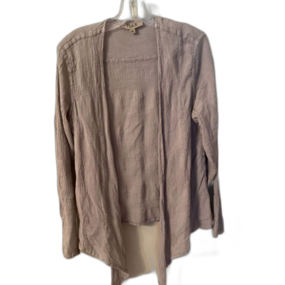 FLAX SIZE MEDIUM CRINKLED LINEN BLEND OPEN FRONT WATERFALL JACKET MUTED LAVENDER